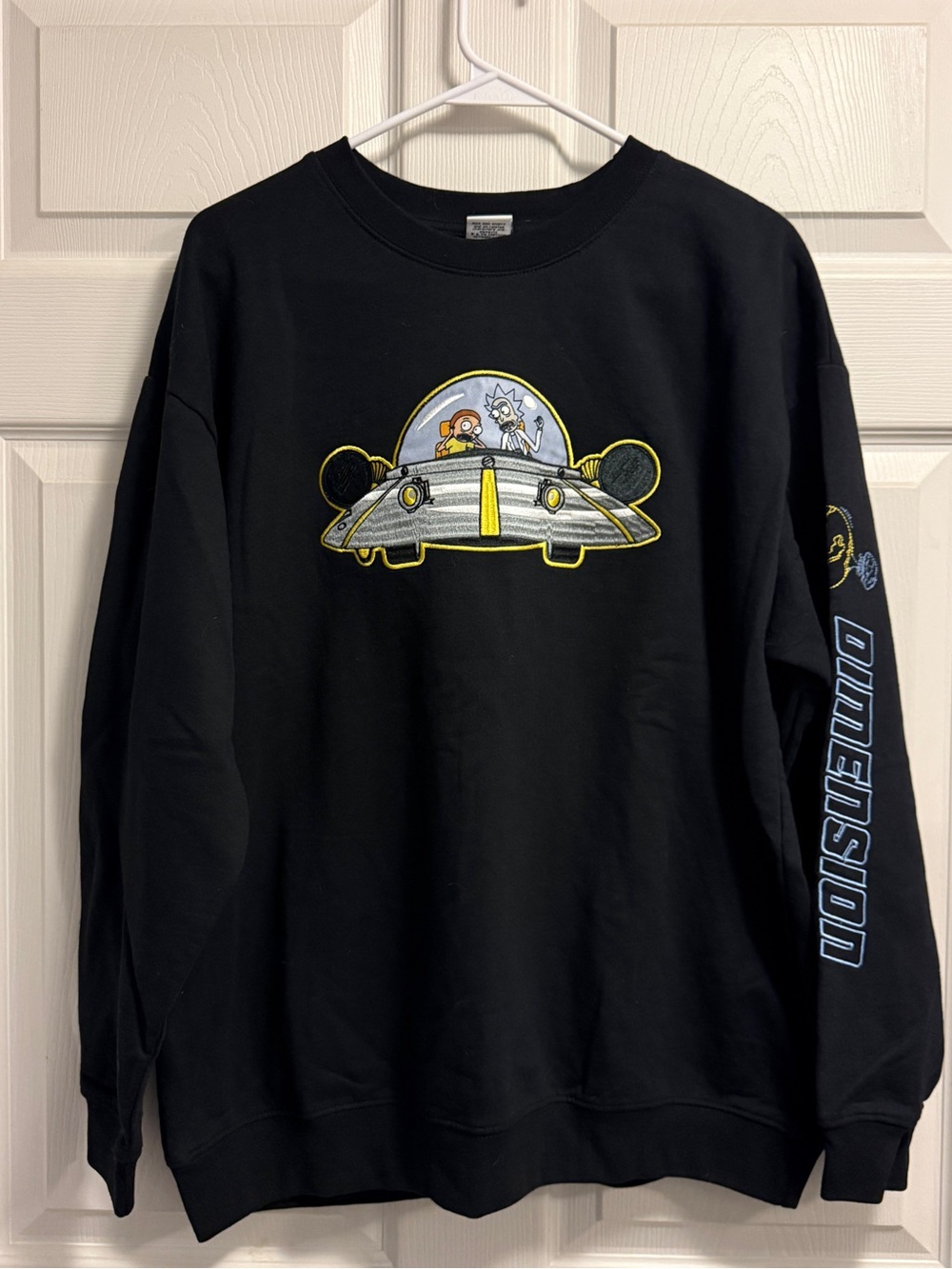 Rick and Morty UFO Crewneck Sweatshirt - Black with Yellow & Blue Accents